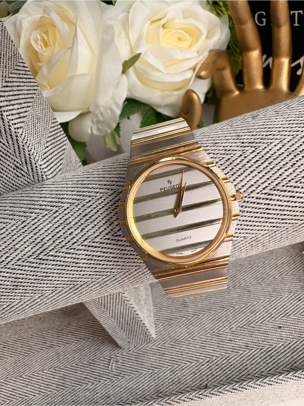 Peugeot Gold and Silver Striped Women's Bracelet Watch